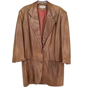 VTG Maglia Coat Lambskin Leather Cognac Women Size 4 Mid Length
